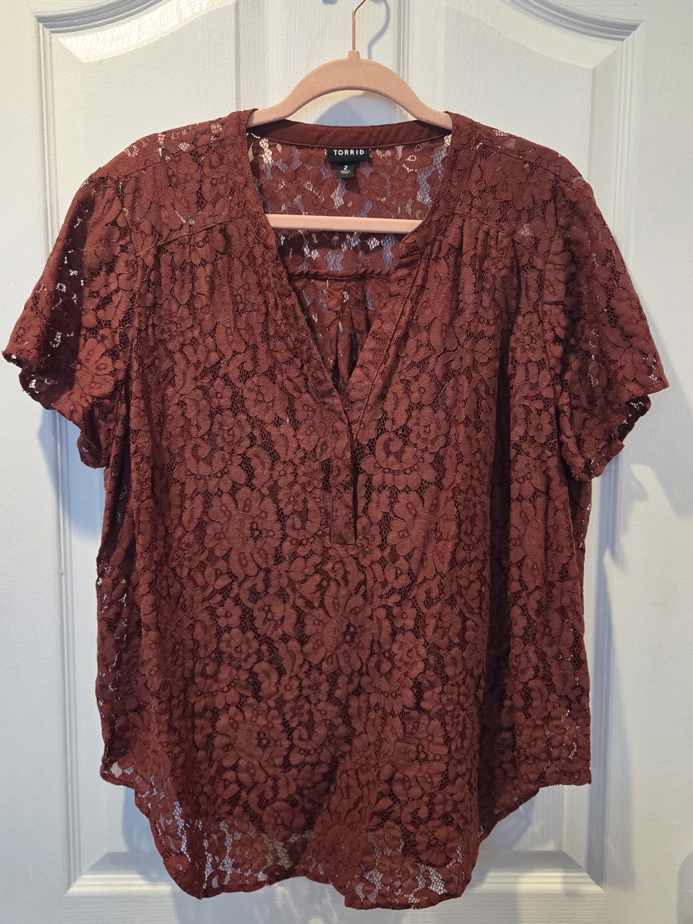 torrid Rust Lace V-Neck Short Sleeve Blouse